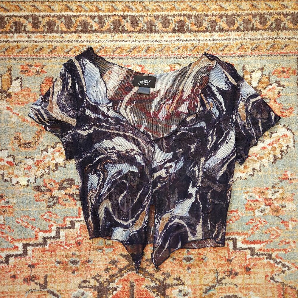 Just Polly - New York: Blue Marbled Mesh Tie Top